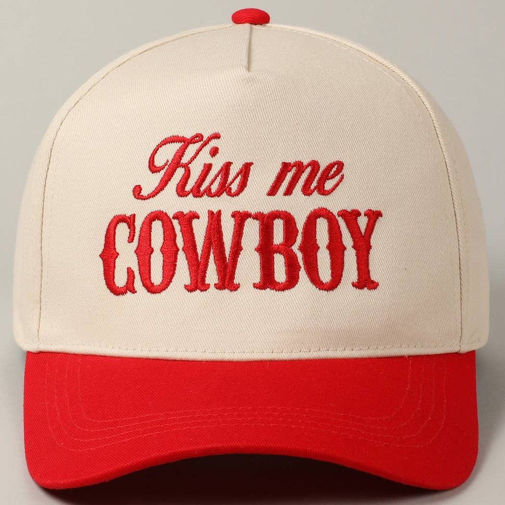 Kiss Me Cowboy Embroidery Two-Tone Cap Red