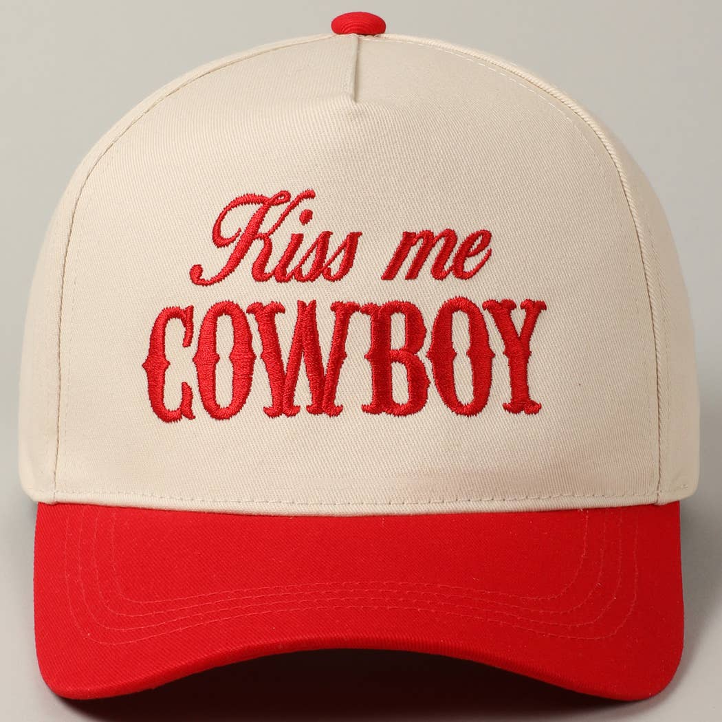 Kiss Me Cowboy Embroidery Two-Tone Cap Red