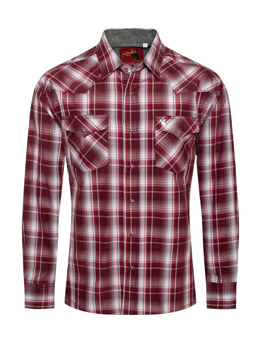 Men's Western Long Sleeve Pearl Snap Plaid Shirt