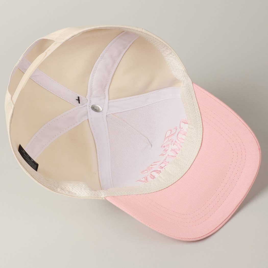 Kiss Me Cowboy Embroidery Two-Tone Cap Pink