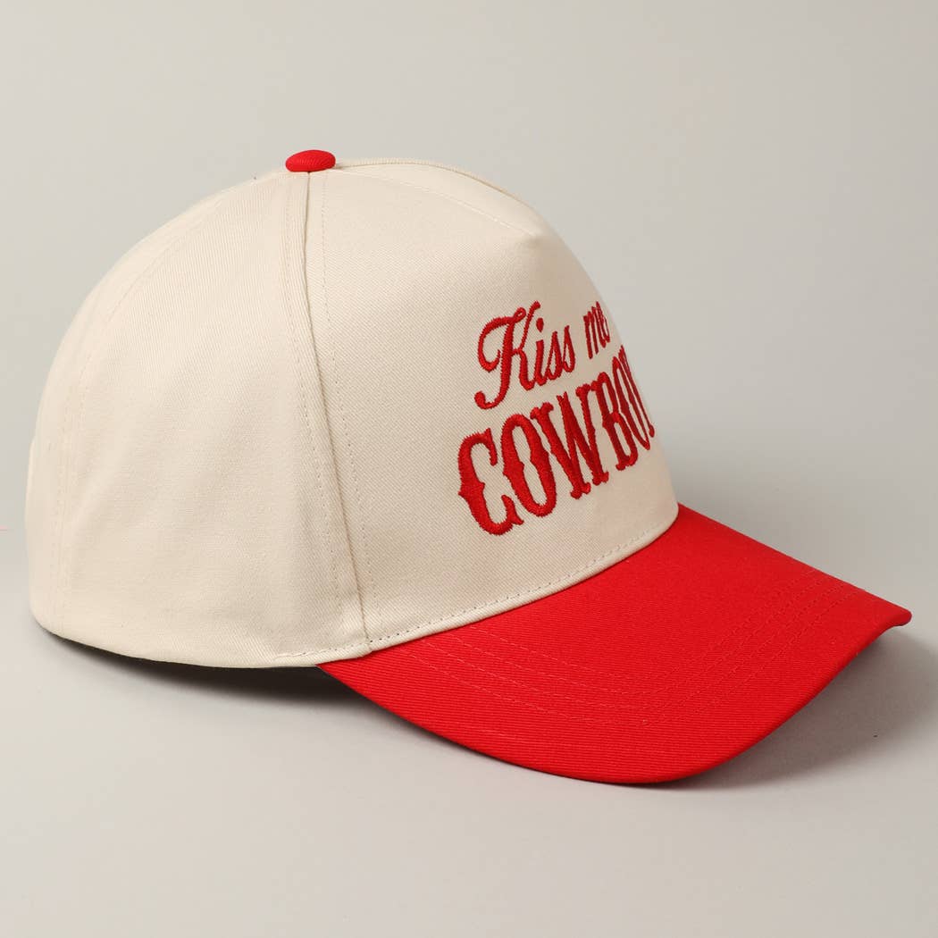 Kiss Me Cowboy Embroidery Two-Tone Cap Red