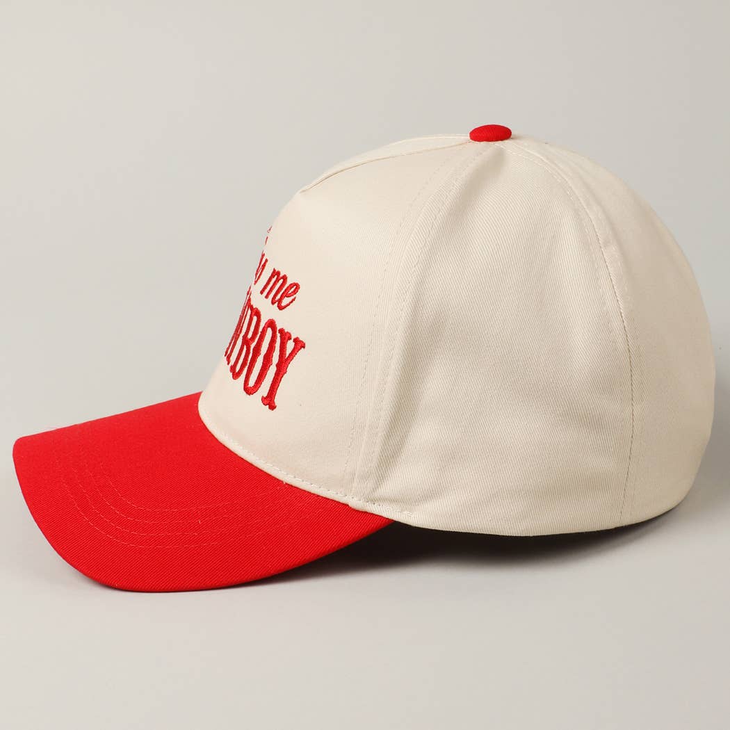 Kiss Me Cowboy Embroidery Two-Tone Cap Red