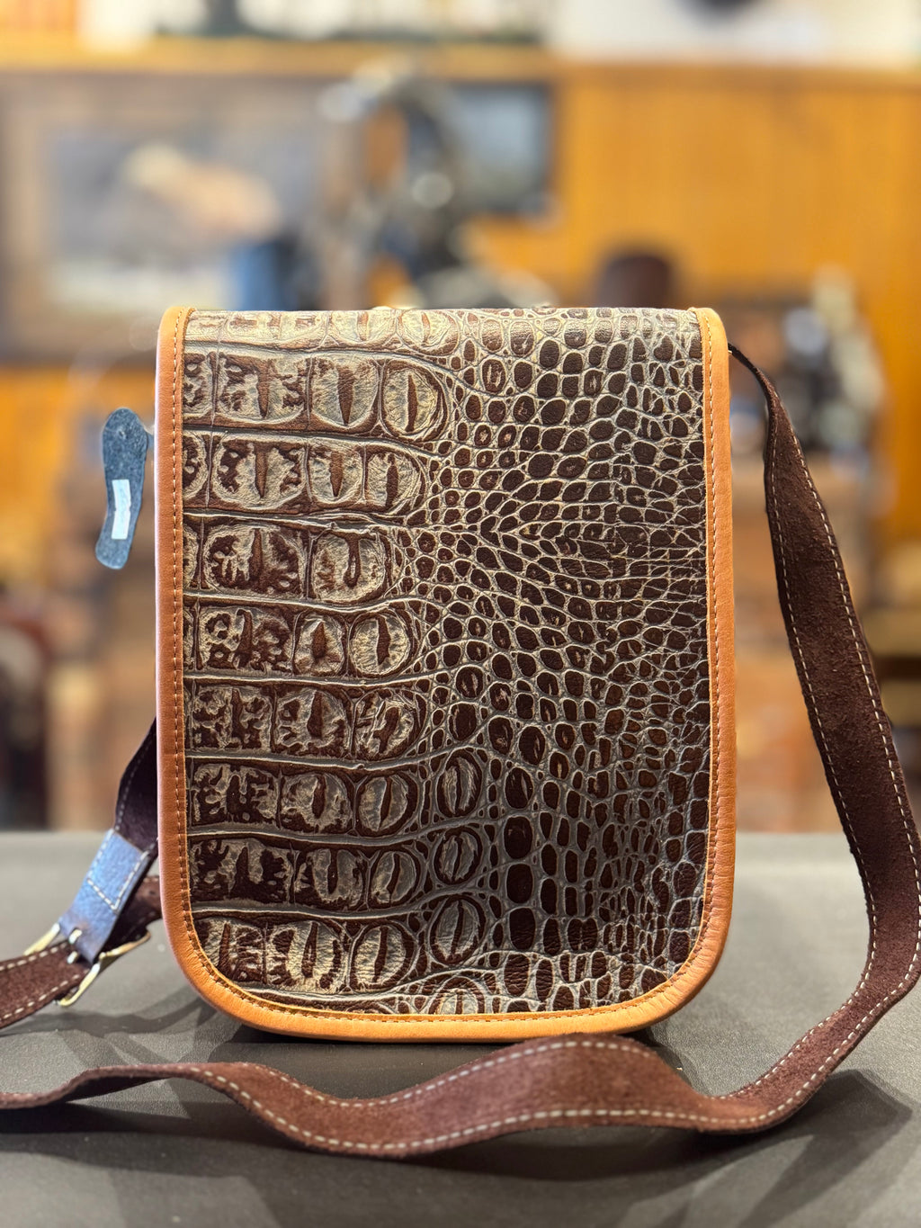 Crocodile Print Flap Bag