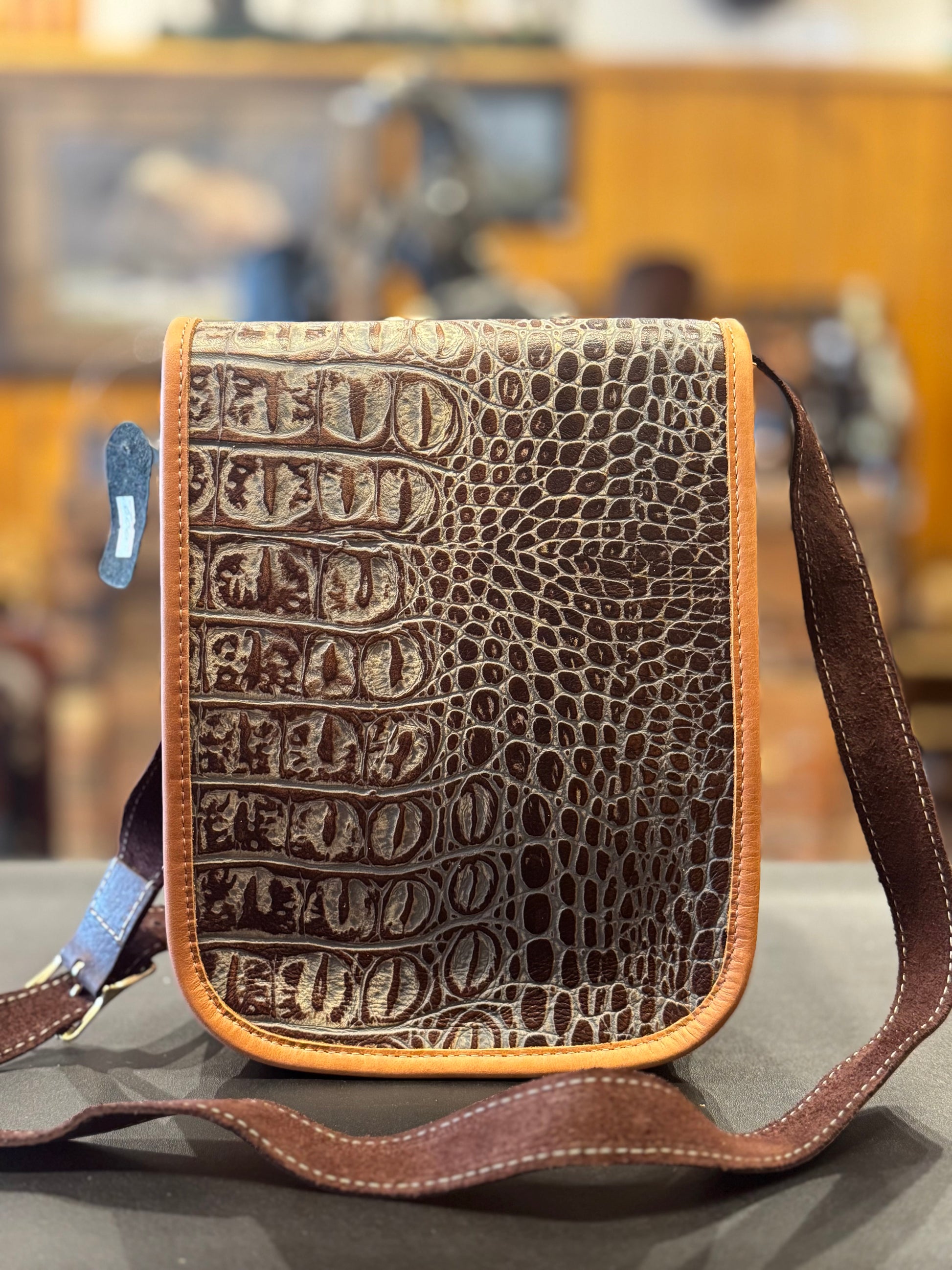 Crocodile Print Flap Bag
