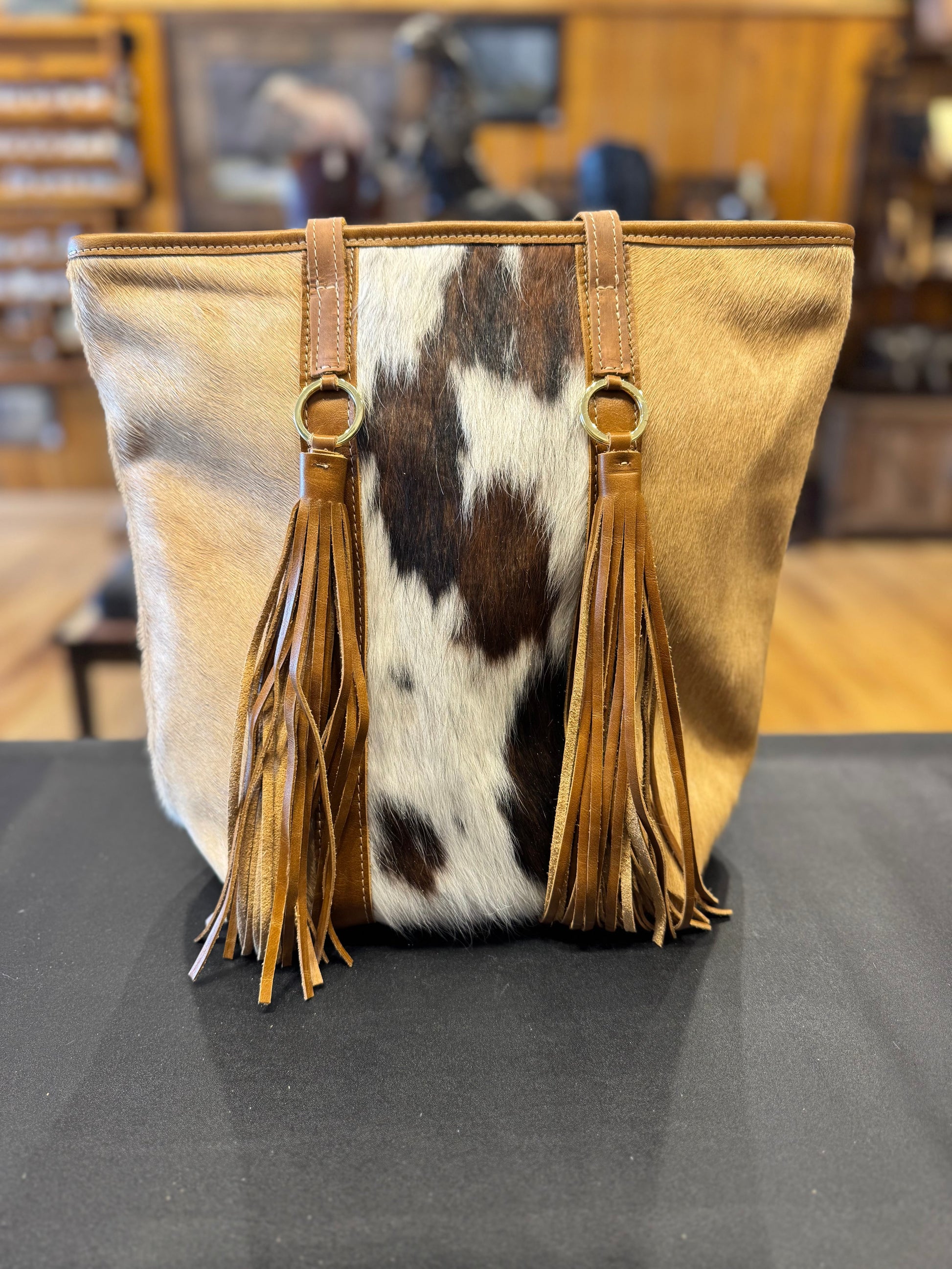 Cowhide Print Tall Purse