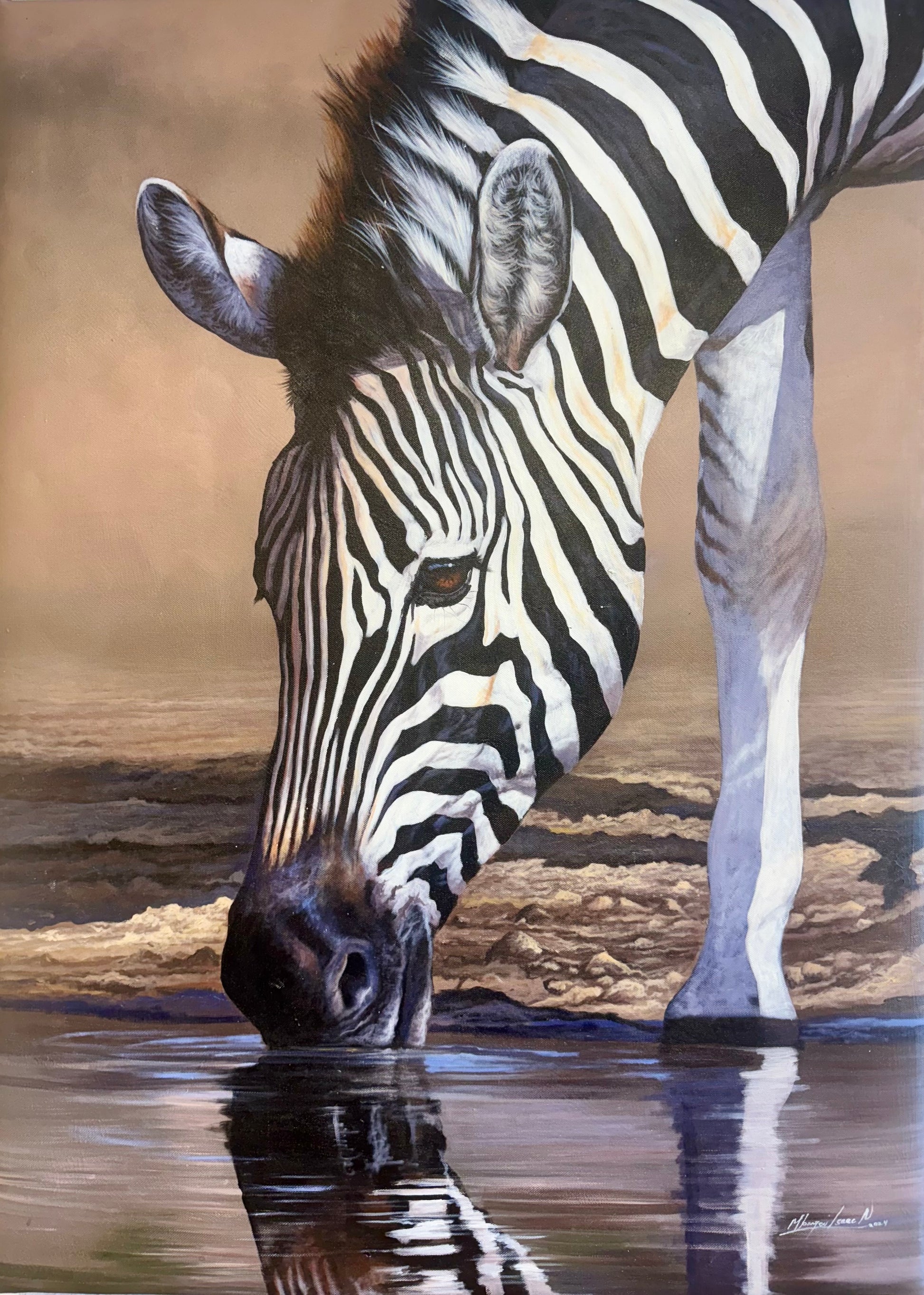 Zebra at Watering Hole Original