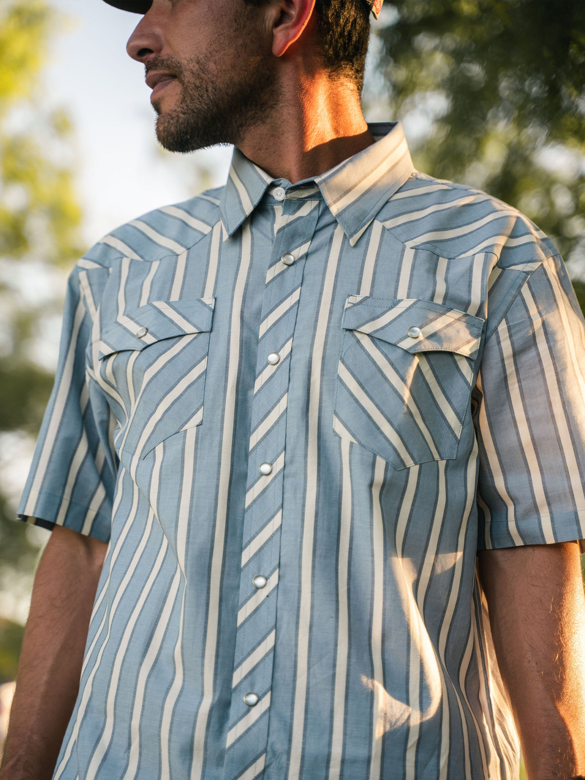 Short Sleeve Vintage Cotton Pearl Snap
