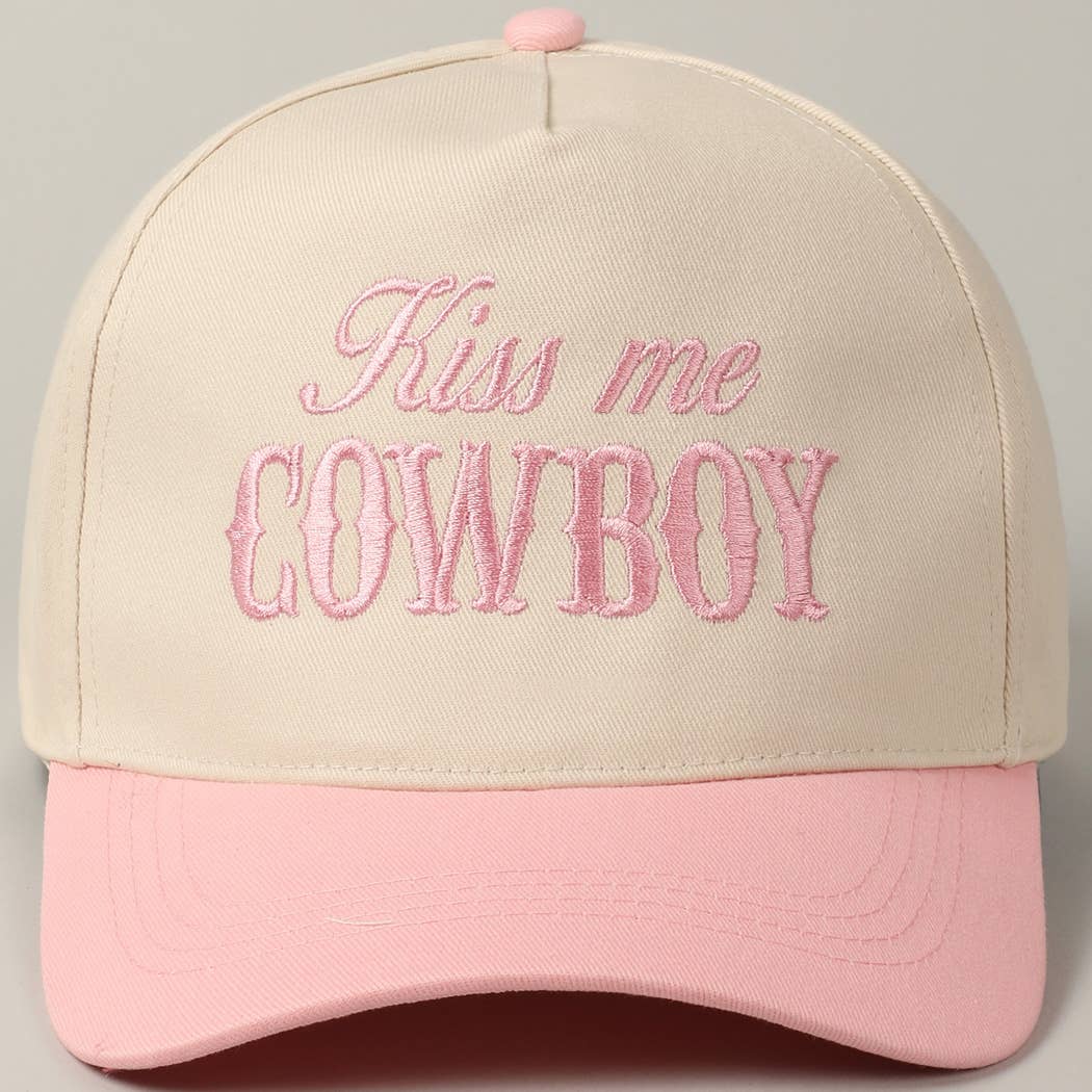 Kiss Me Cowboy Embroidery Two-Tone Cap Pink