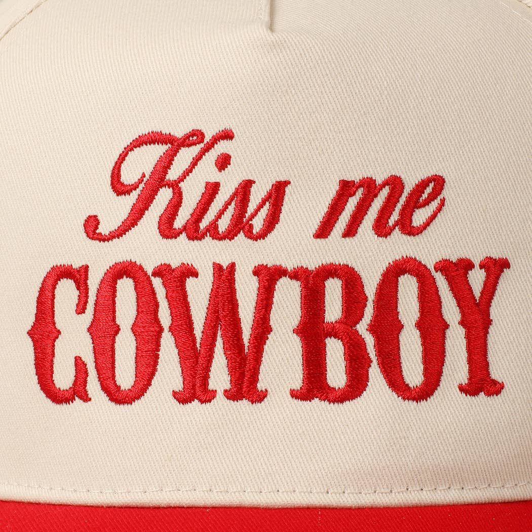 Kiss Me Cowboy Embroidery Two-Tone Cap Red