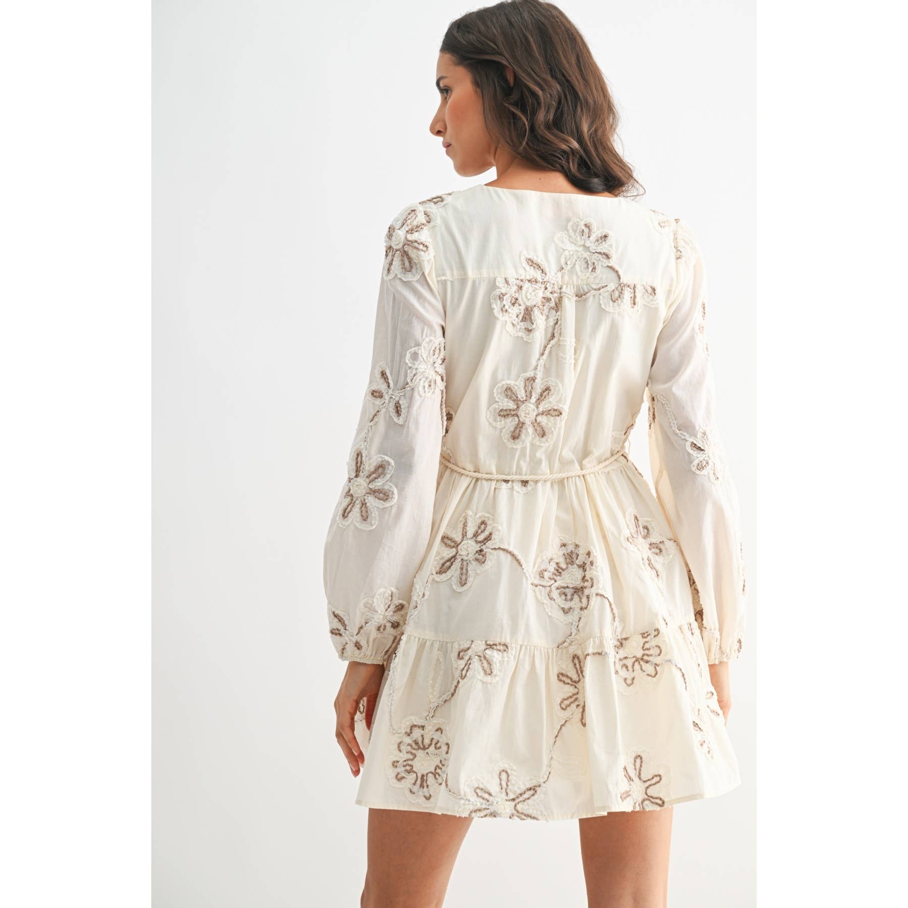 Embroidered Floral Dress Cream