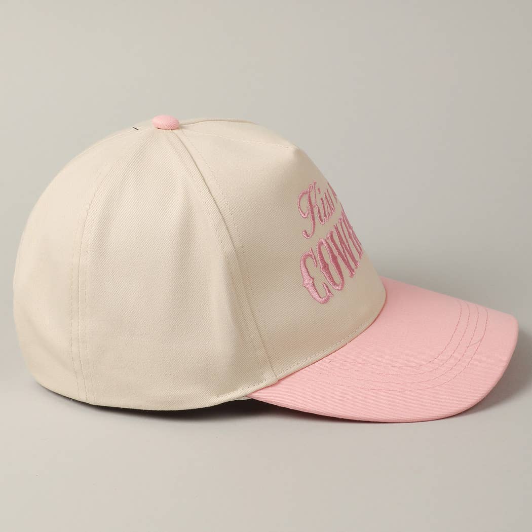 Kiss Me Cowboy Embroidery Two-Tone Cap Pink